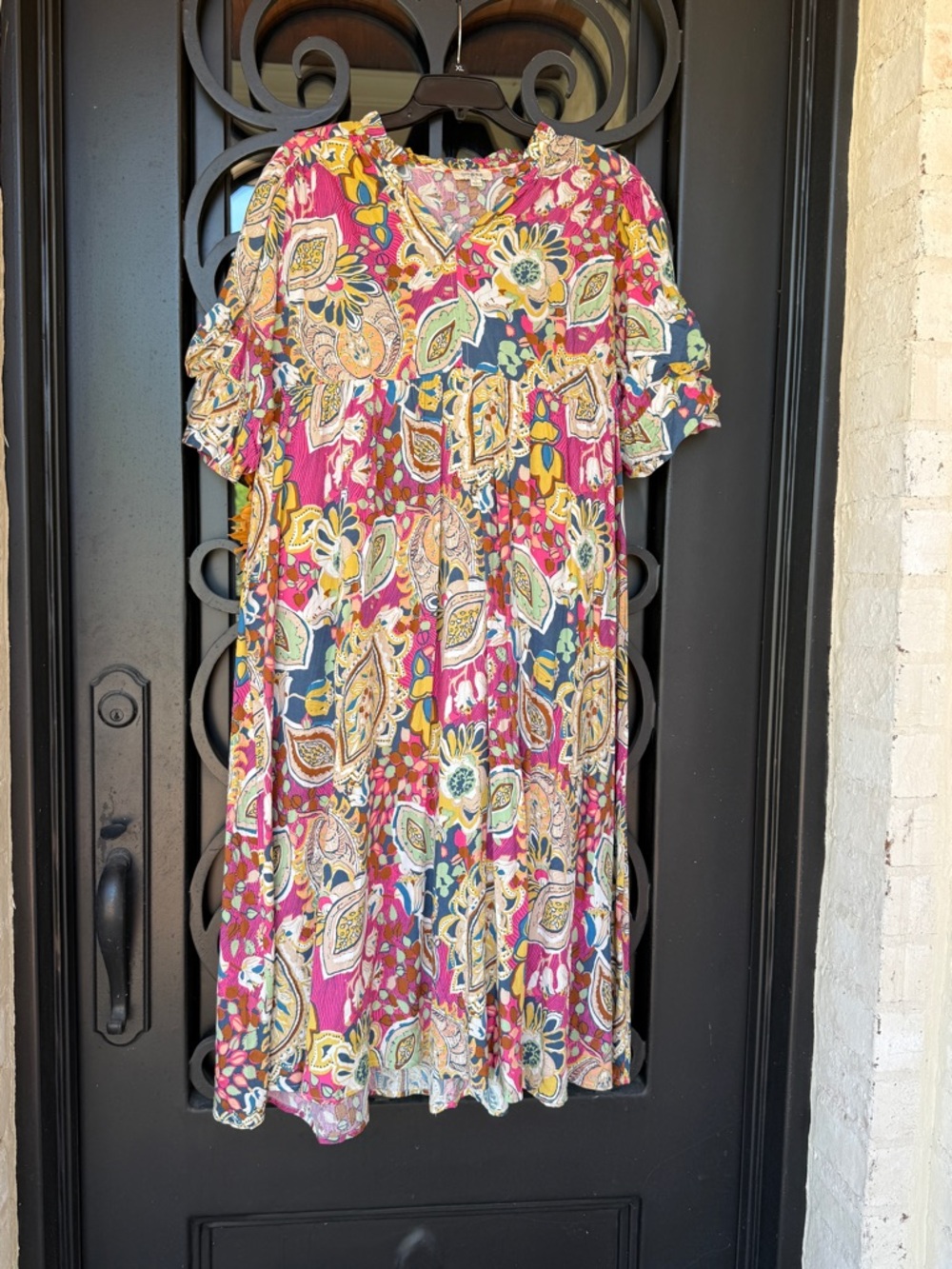 Umgee Multicolor Paisley Floral Shift Dress in Pink, Mustard & Navy